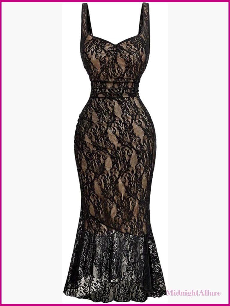 Lace Bodycon Fishtail Midi Dress Ruched Asymmetrical Cocktail Prom Dress